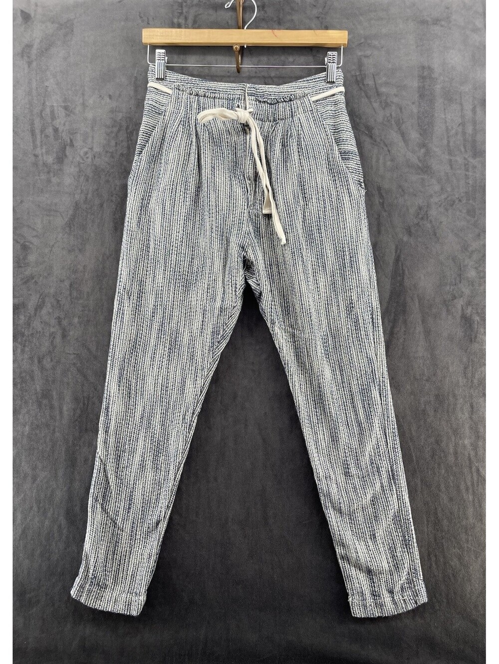 Free People Women’s Size 2 Cotton Drawstring Jogger Pants Blue White Stripe